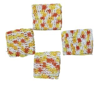 Set of‎ Four Handmade Crochet Dishhcloths Cotton Multi-Color Kitchen Spa
